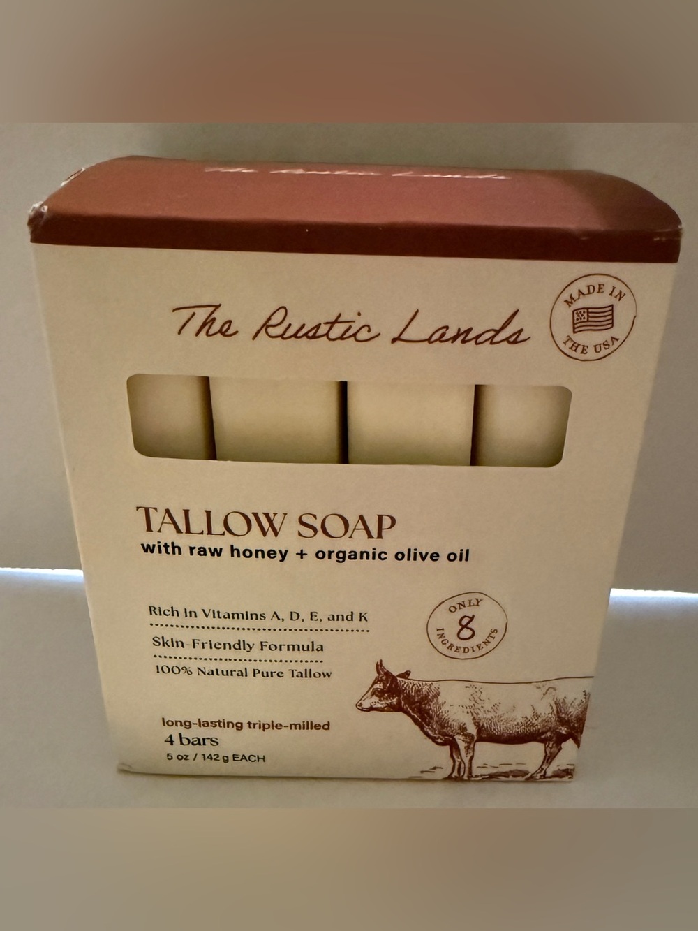 The Rustic Lands Grass Fed Beef Tallow Bar Soap w/Honey & Olive Oil Unscented-4